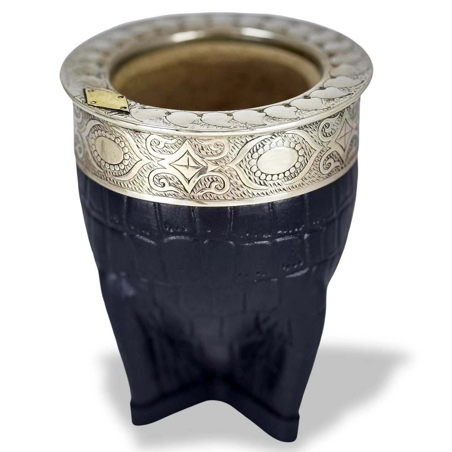 Imperial Mate Gourd with Croco Leather and Chiseled Virola - Argentinian Mate Cup for Yerba Mate