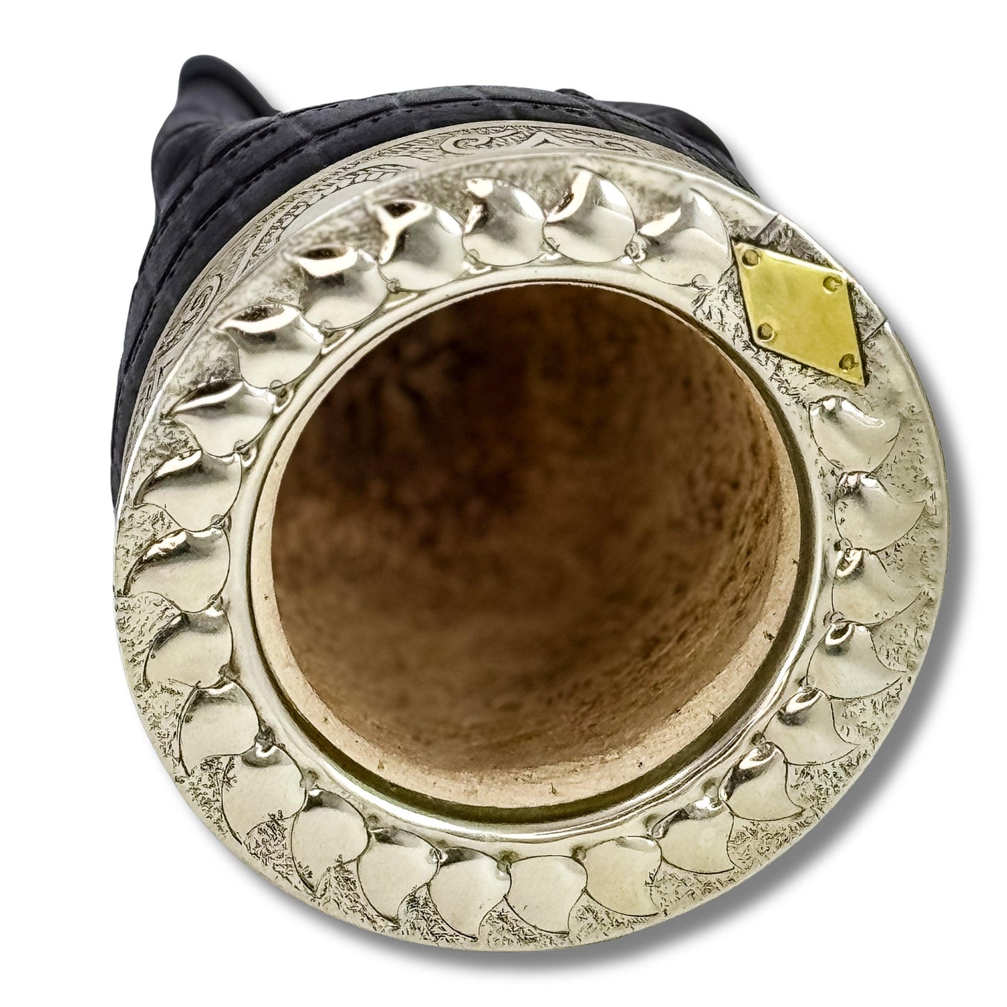 Imperial Mate Gourd with Croco Leather and Chiseled Virola - Argentinian Mate Cup for Yerba Mate