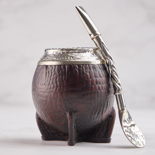 Argentinian Mate Cup for Yerba Mate - Torpedo mate gourd croco + alpaca straw