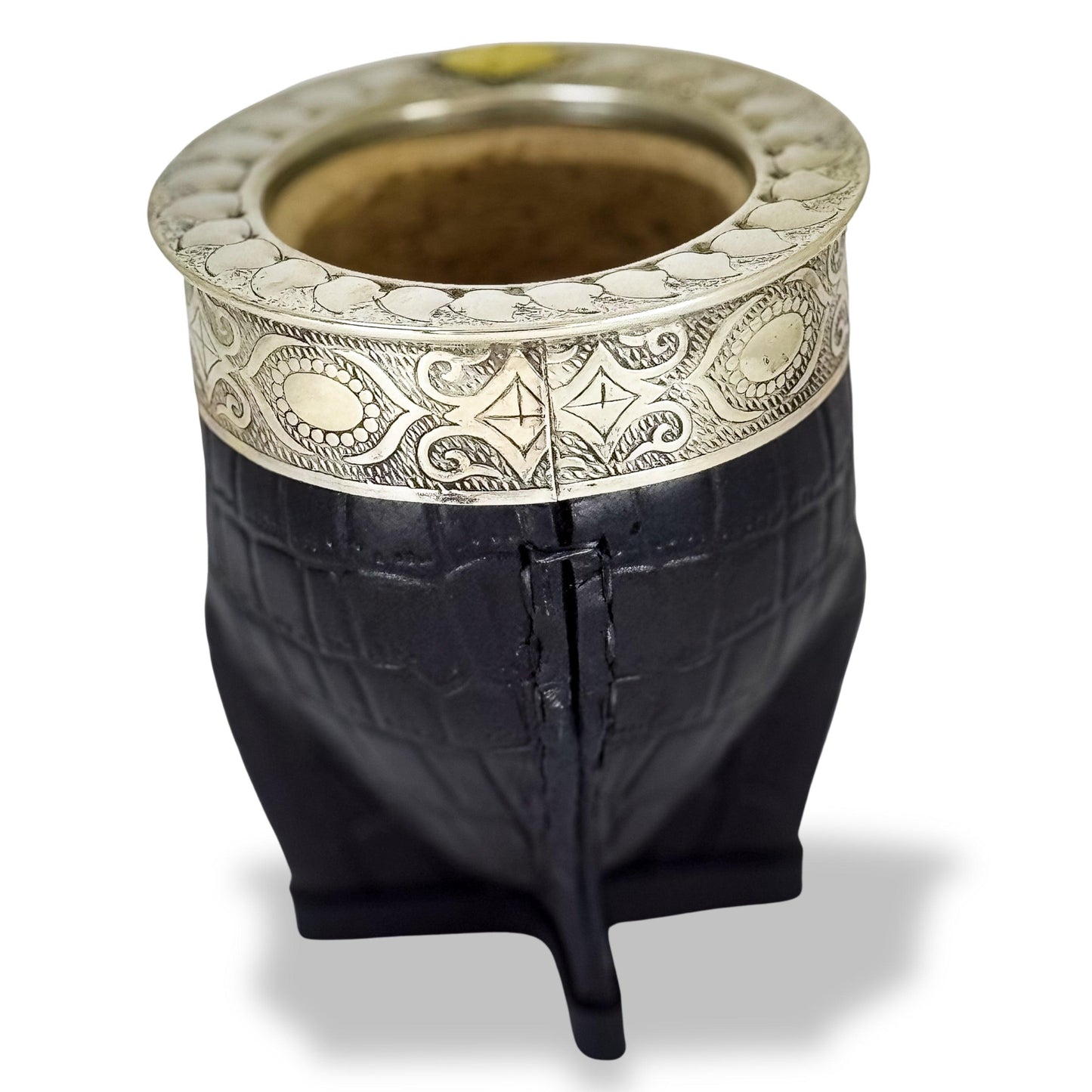 Imperial Mate Gourd with Croco Leather and Chiseled Virola - Argentinian Mate Cup for Yerba Mate