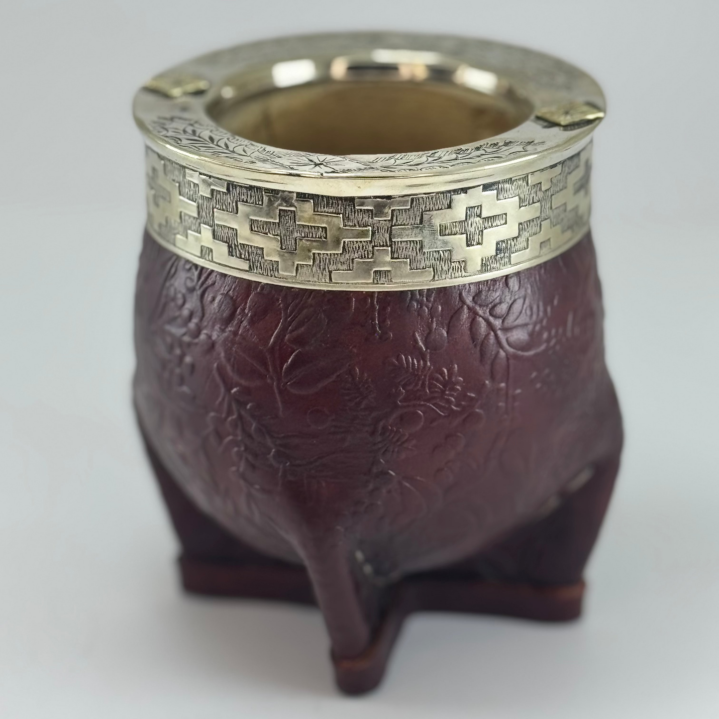 Imperial Chiseled Mate Flowers Leather - Argentinian Mate Cup for Yerba Mate