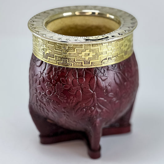 Imperial Mate Gourd with Chiseled Virola and Bronze Deco - Argentinian Mate Cup for Yerba Mate