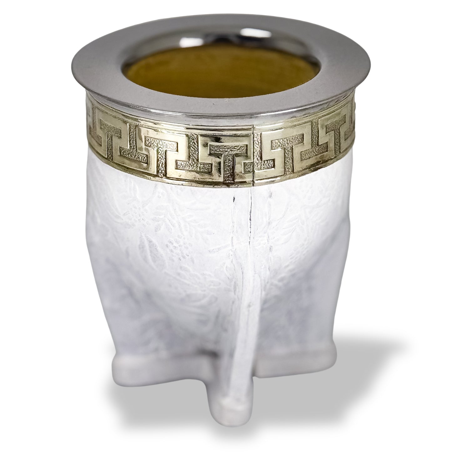Mate gourd imperial with white colour and flower type leather fully customizable