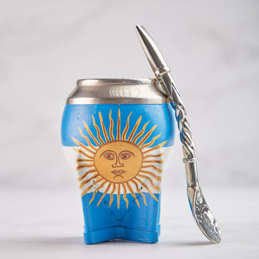 Argentinian Mate Cup for Yerba Mate - Argentina flag + straw