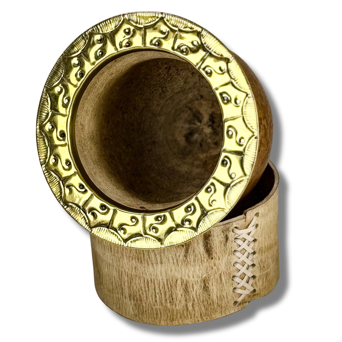 Exclusive Mate Criollo with Leather Stand and Chiseled Bronze Virola - Argentinian Mate Cup for Yerba Mate