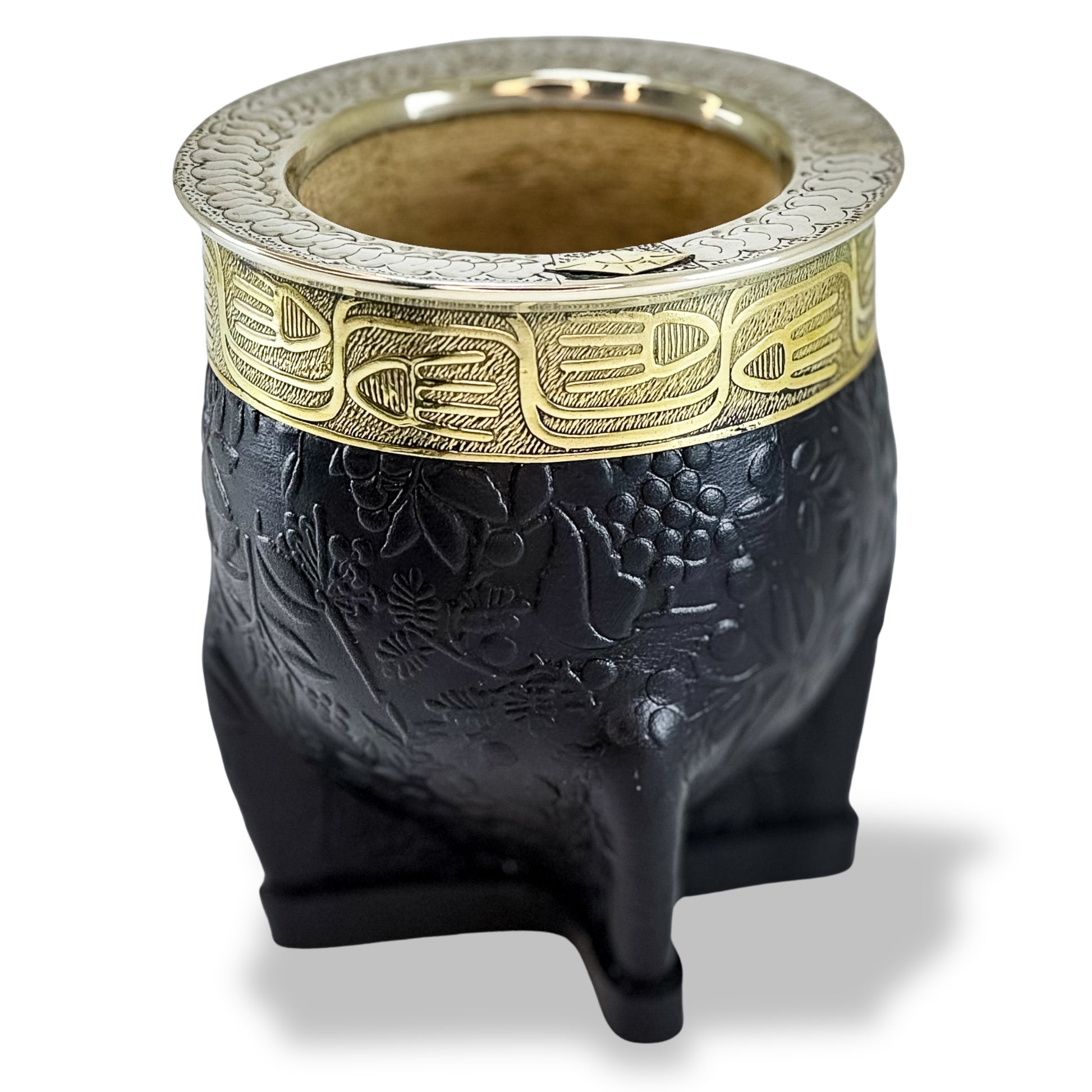 Imperial mate gourd with chiseled virola and handcrafted leather fully customizable to drink yerba mate
