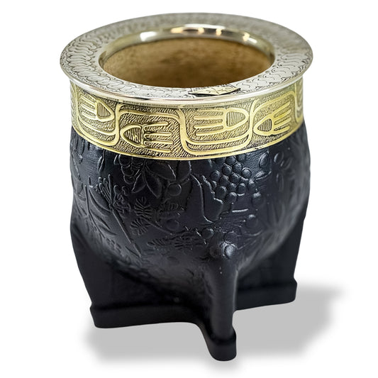 Imperial mate gourd with chiseled virola and handcrafted leather fully customizable to drink yerba mate