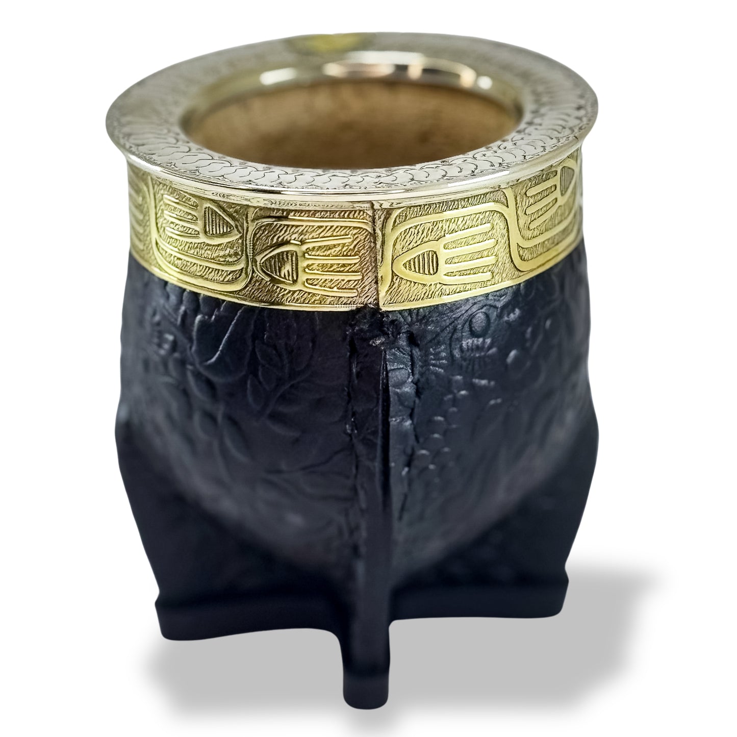 Imperial mate gourd with chiseled virola and handcrafted leather fully customizable to drink yerba mate