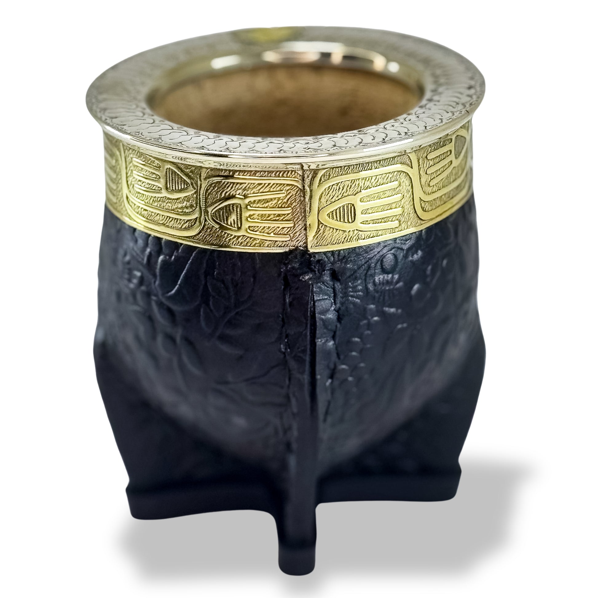 Imperial mate gourd with chiseled virola and handcrafted leather fully customizable to drink yerba mate