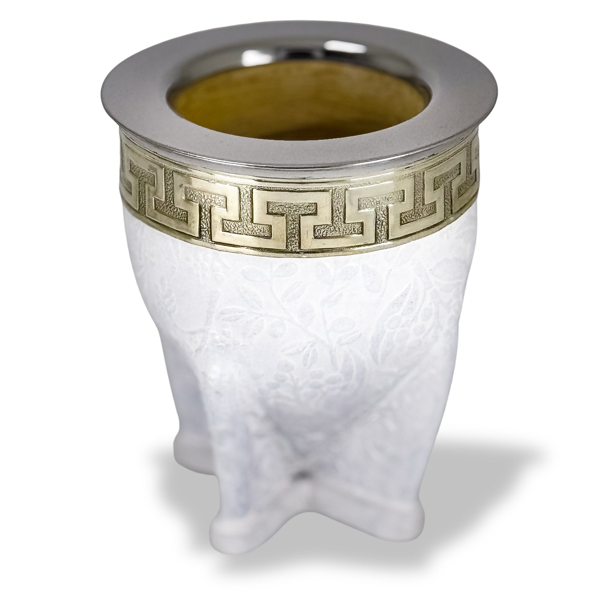 Mate gourd imperial with white colour and flower type leather fully customizable