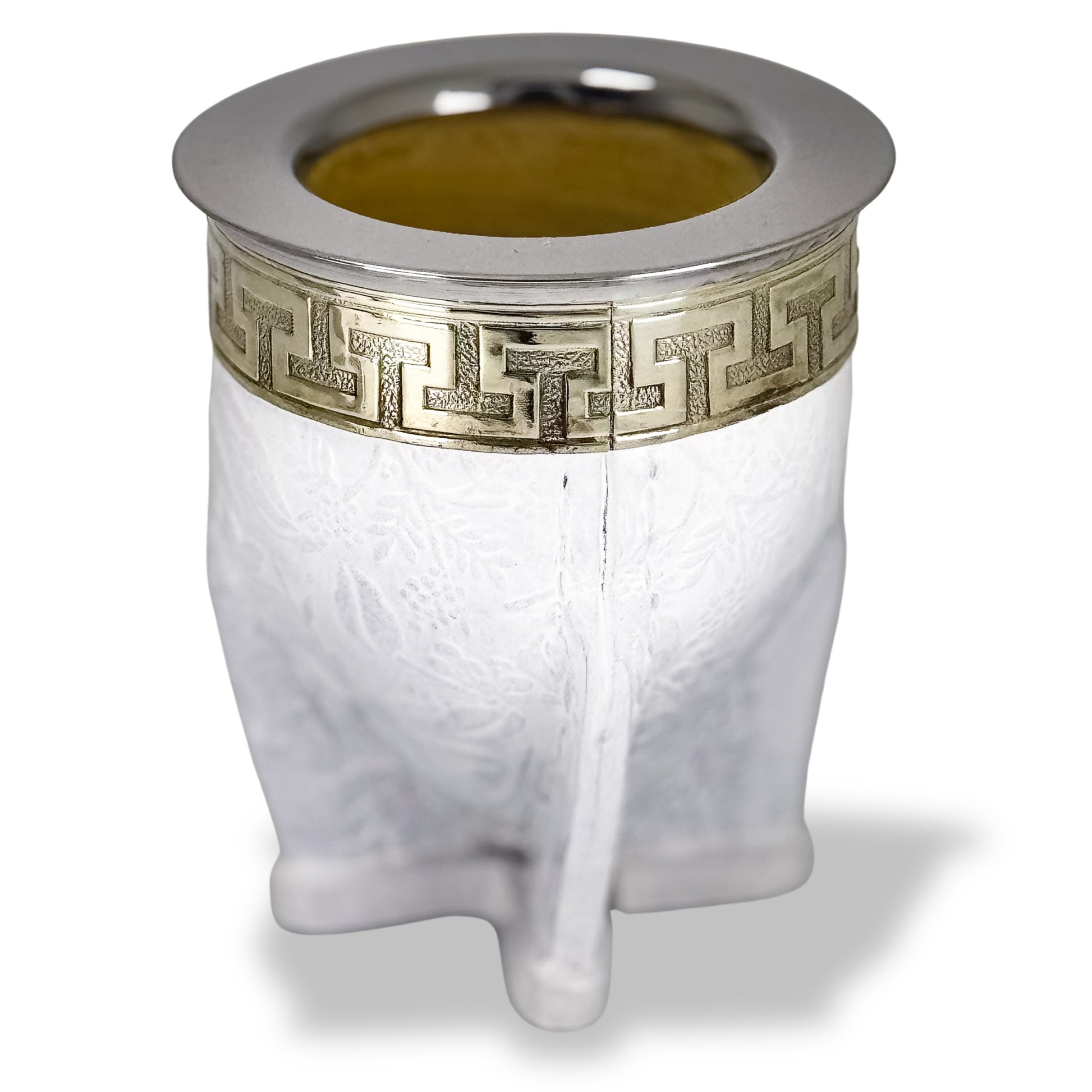 Mate gourd imperial with white colour and flower type leather fully customizable