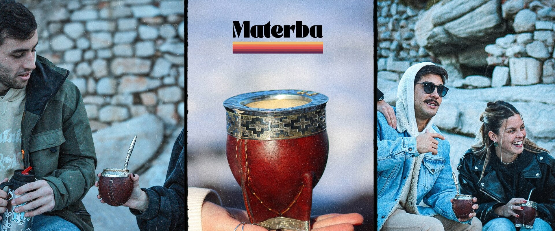 Banner of Materba Mates where you can see people chatting and drinking mate
