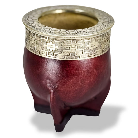 Mate imperial gourd with chiseled virola and brown leather fully customizable