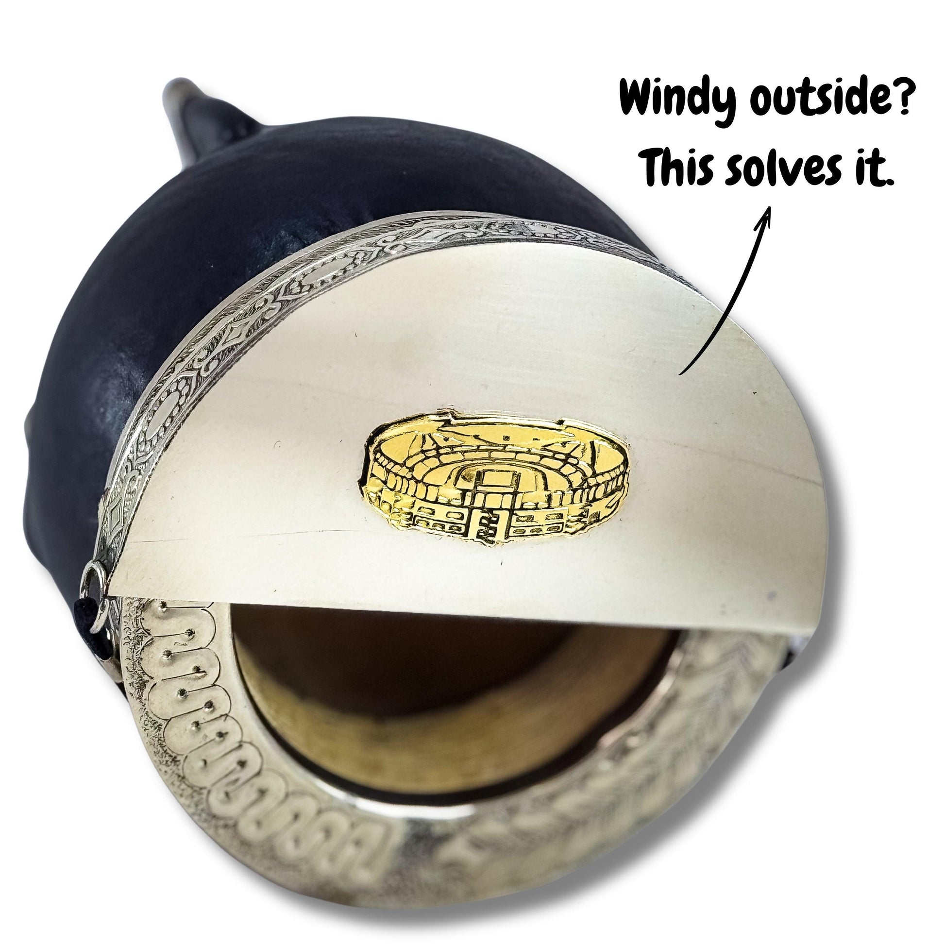 River Plate imperial mate gourd with matepa to prevent wind to spill your yerba mate everywhere! Fully customizable